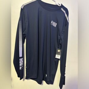 NBA basketball mens large Long sleeve Tech shirt Reflective logo arms blue